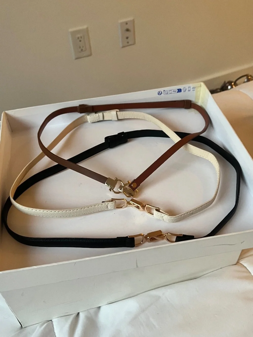 3-Piece Waist Belt Set – Black, White & Brown – Gold Buckle – M